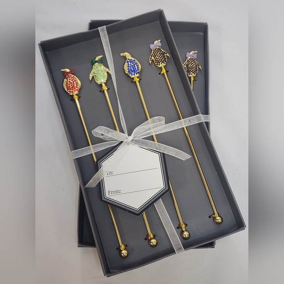 Thirstystone Colorful Penguins Gold Plated  Metal Stir Sticks (price per set) - Picture 10 of 10